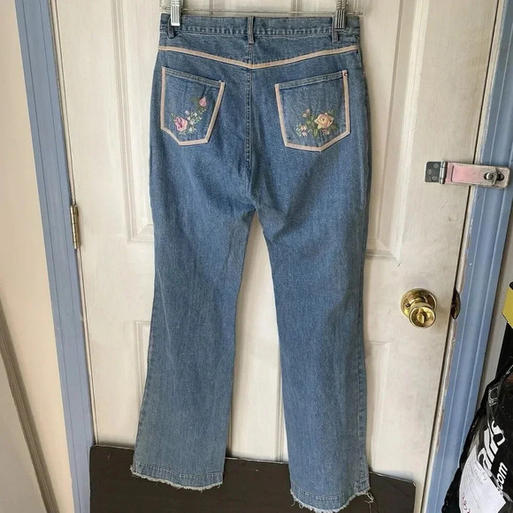 Moiselle Y2K Jeans Women 0/W27 Floral Embroidered Light Wash Blue Fray Hem Fairy - Picture 13 of 14